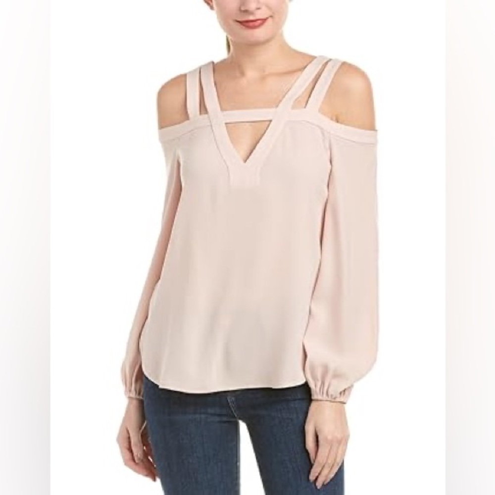 157. BCBGMaxAzria Y2K Preppy Women's Blush Cold Shoulder Blouse NWOT Size XS